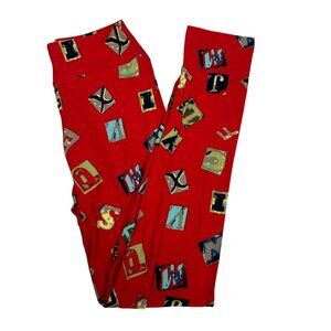 LuLaRoe Teacher Letter Blocks Letterpress Alphabet RED Unicorn Leggings Tween